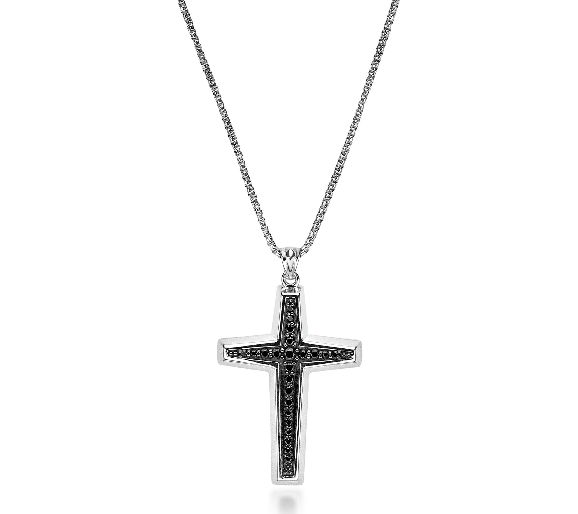 LYNX Men's Sterling Silver Black Spinel Cross w Chain