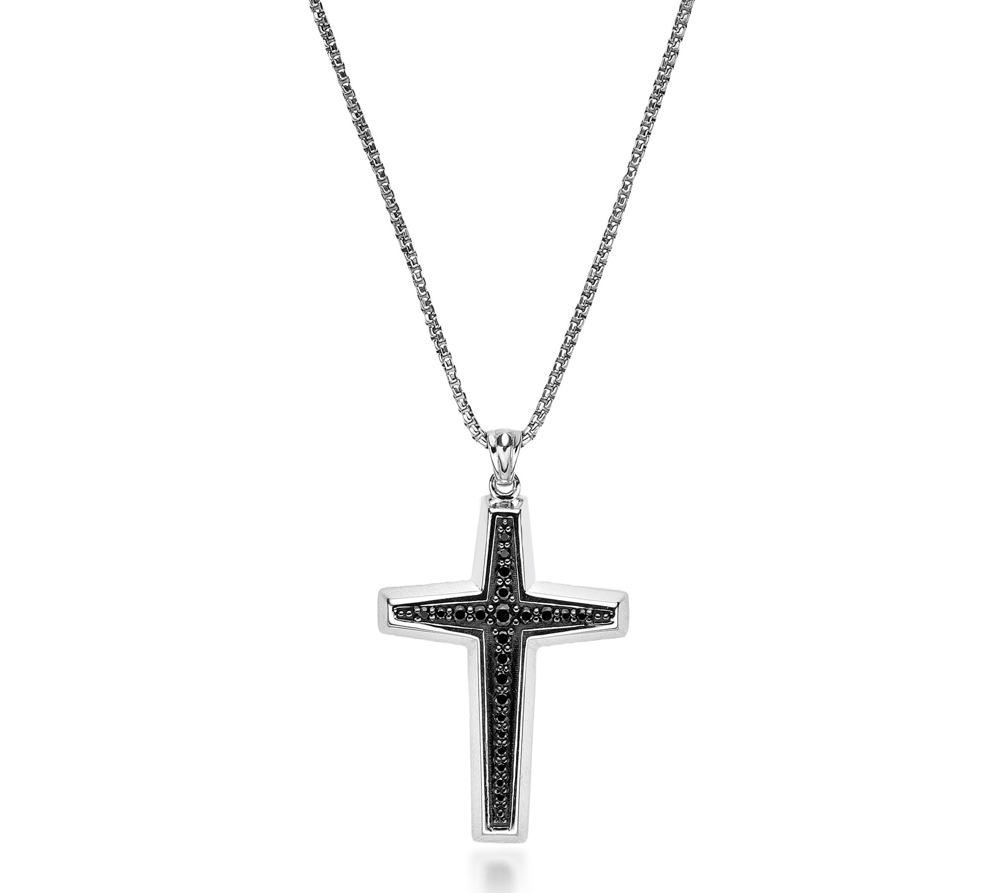 LYNX Men's Sterling Silver Black Spinel Cross w/ Chain
