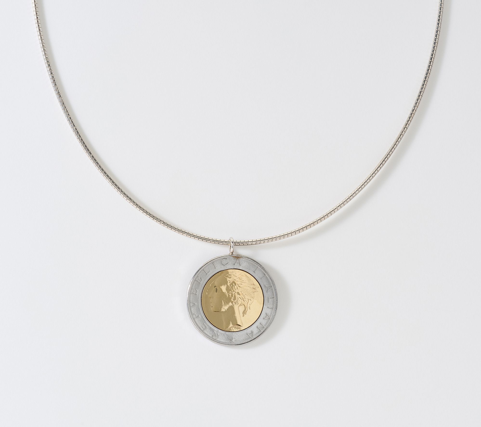  David Markstein Bronze Genuine 500 Lire Coin Omega Necklace