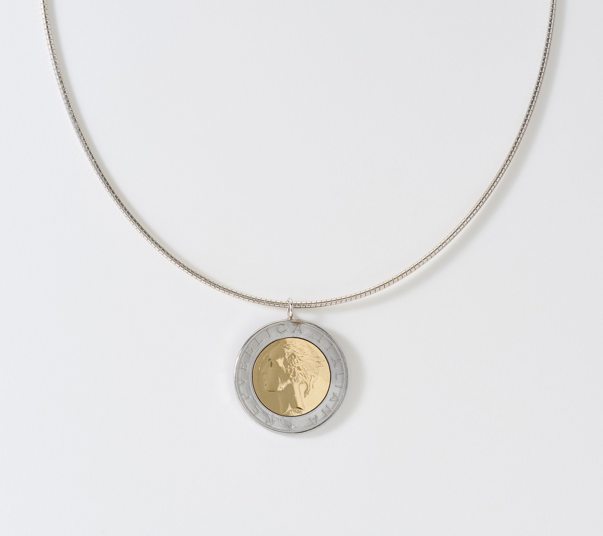 David Markstein Bronze Genuine 500 Lire Coin Omega Necklace