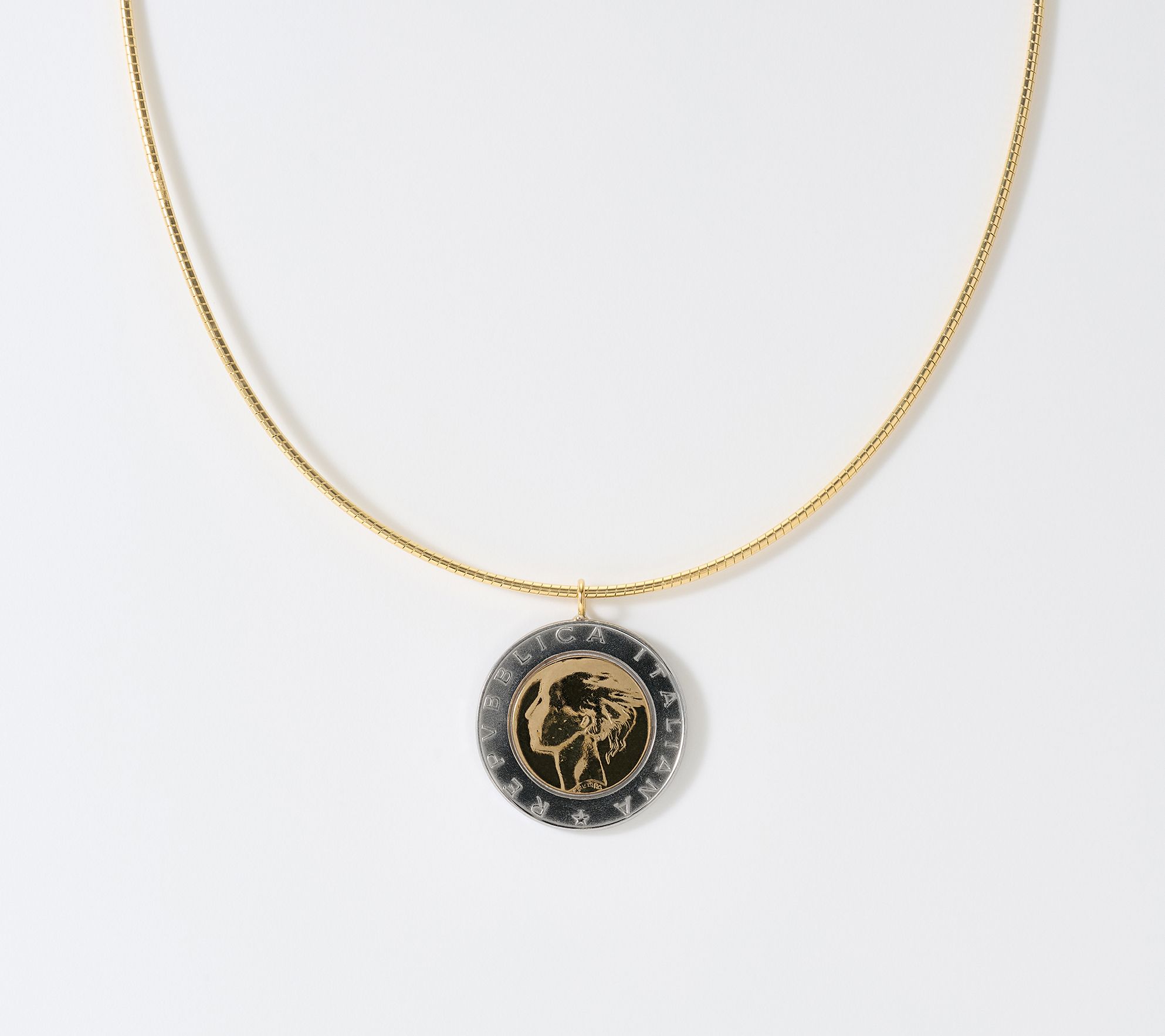 David Markstein Bronze Genuine 500 Lire Coin Omega Necklace