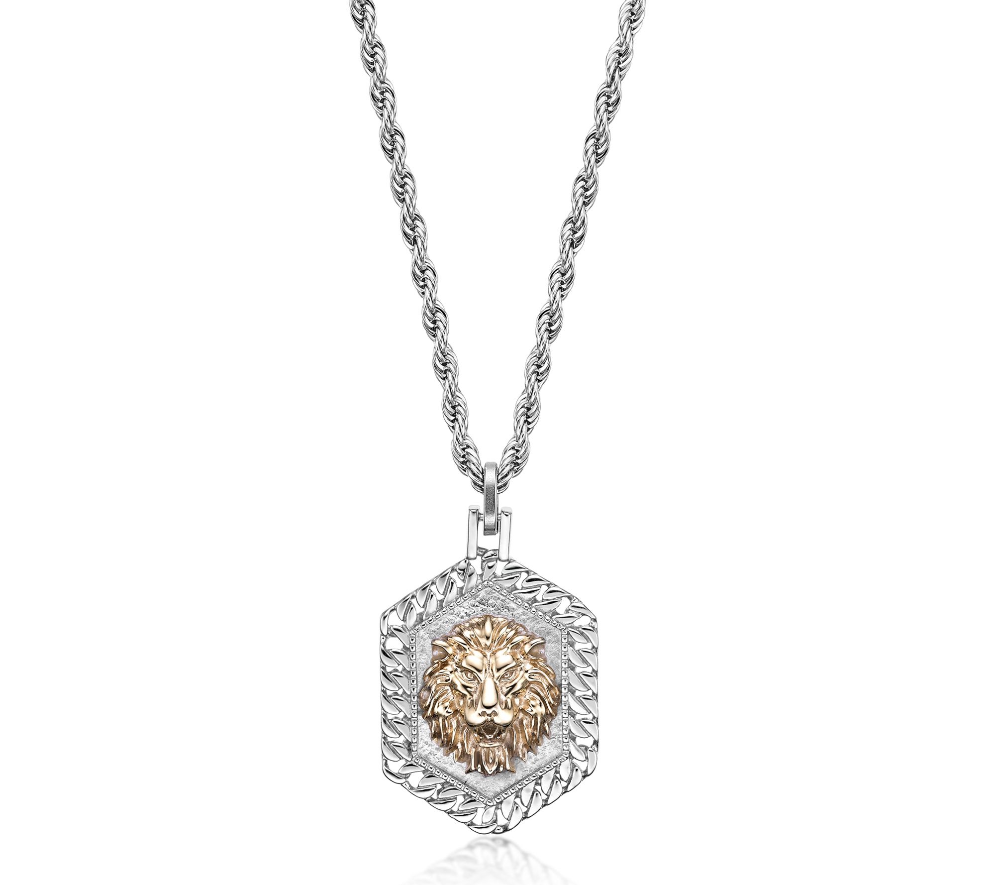 LYNX Men's Stainless Steel Goldtone IP Dog Tag Pendant w/ Chain