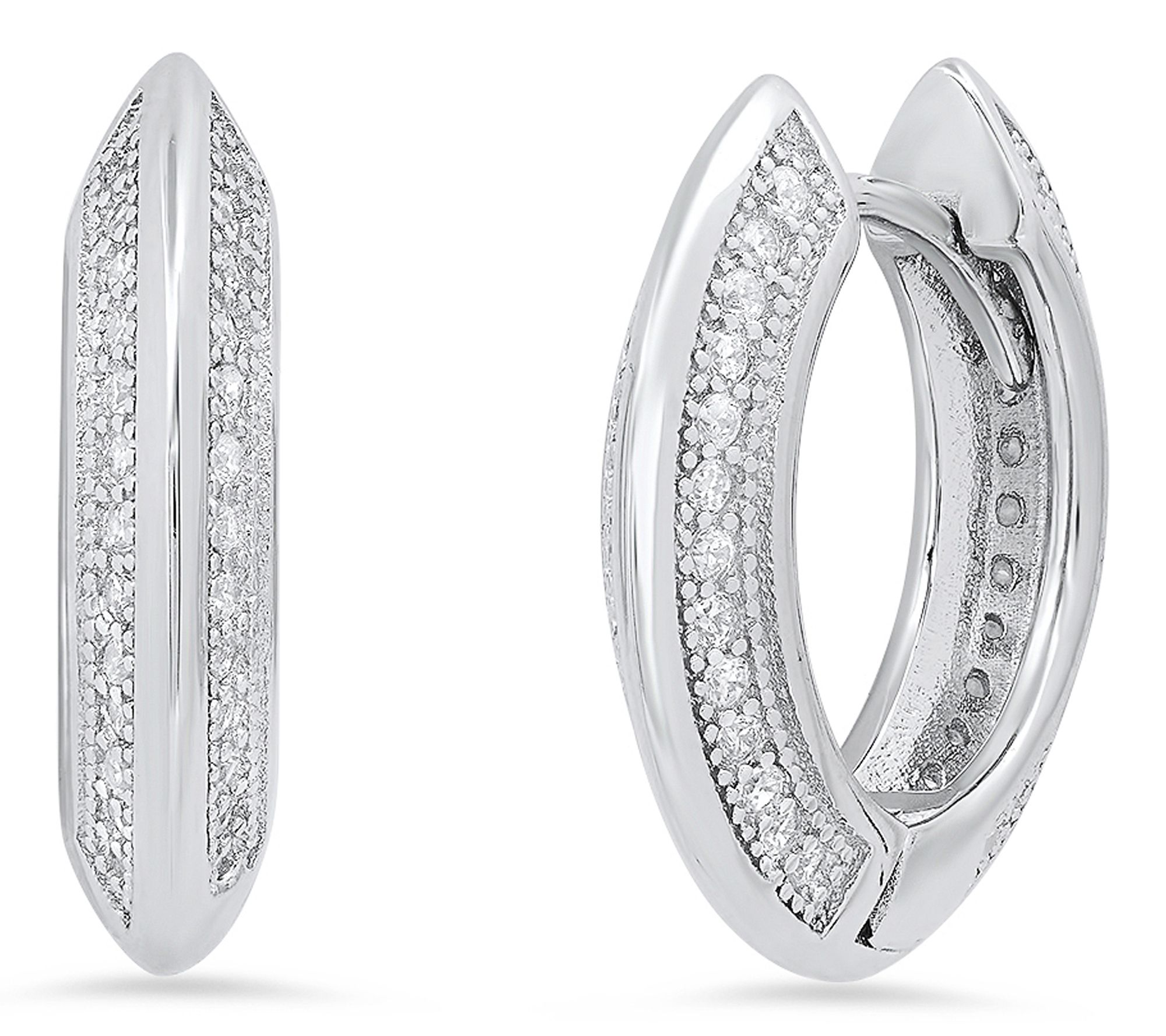 Silver Style Pave Flat Huggies Earring, Sterling