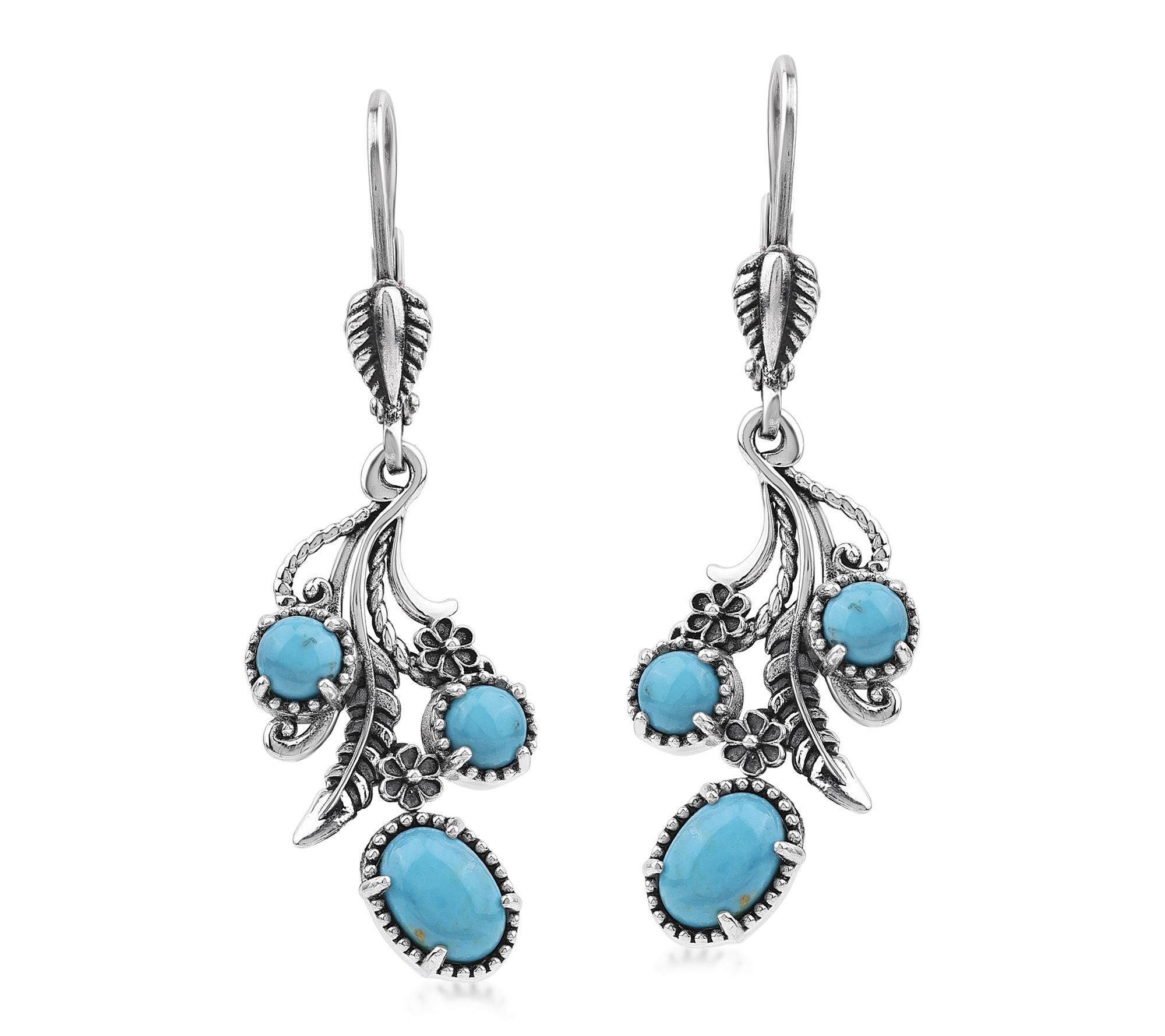 American West Sterling Gemstone Leaf & Concha Dangle Earrings