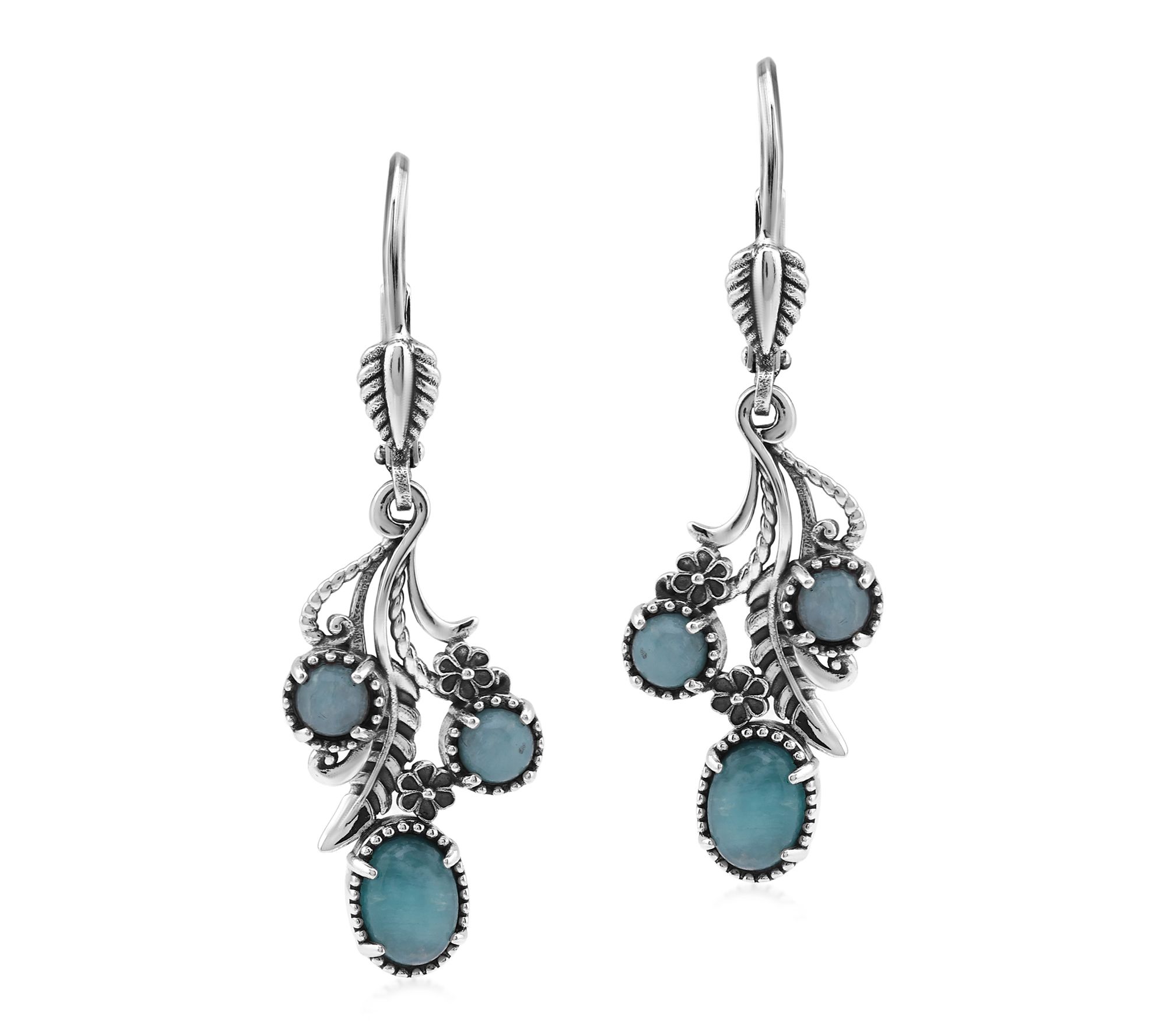 American West Sterling Gemstone Leaf & Concha Dangle Earrings