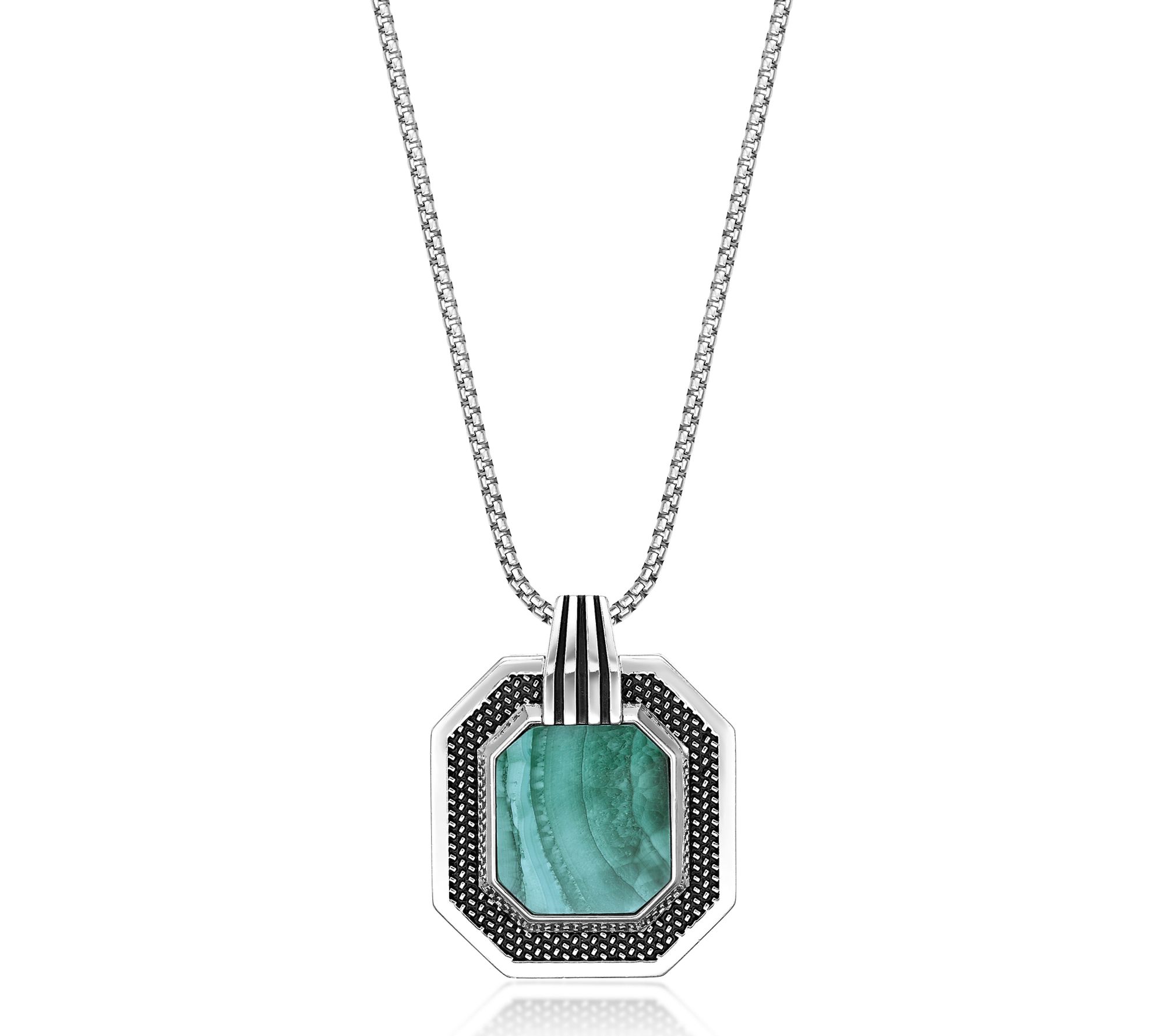 LYNX Men's Sterling Malachite Octagonal Pendantw/ Box Chain