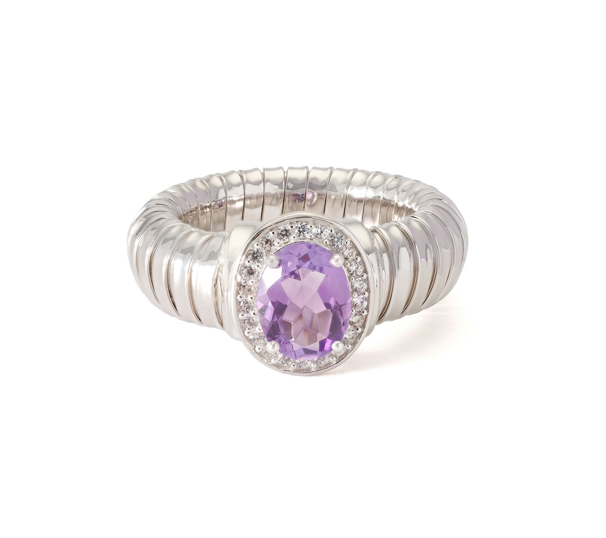 Affinity Gems Oval Amethyst Center with White Zircon Ring