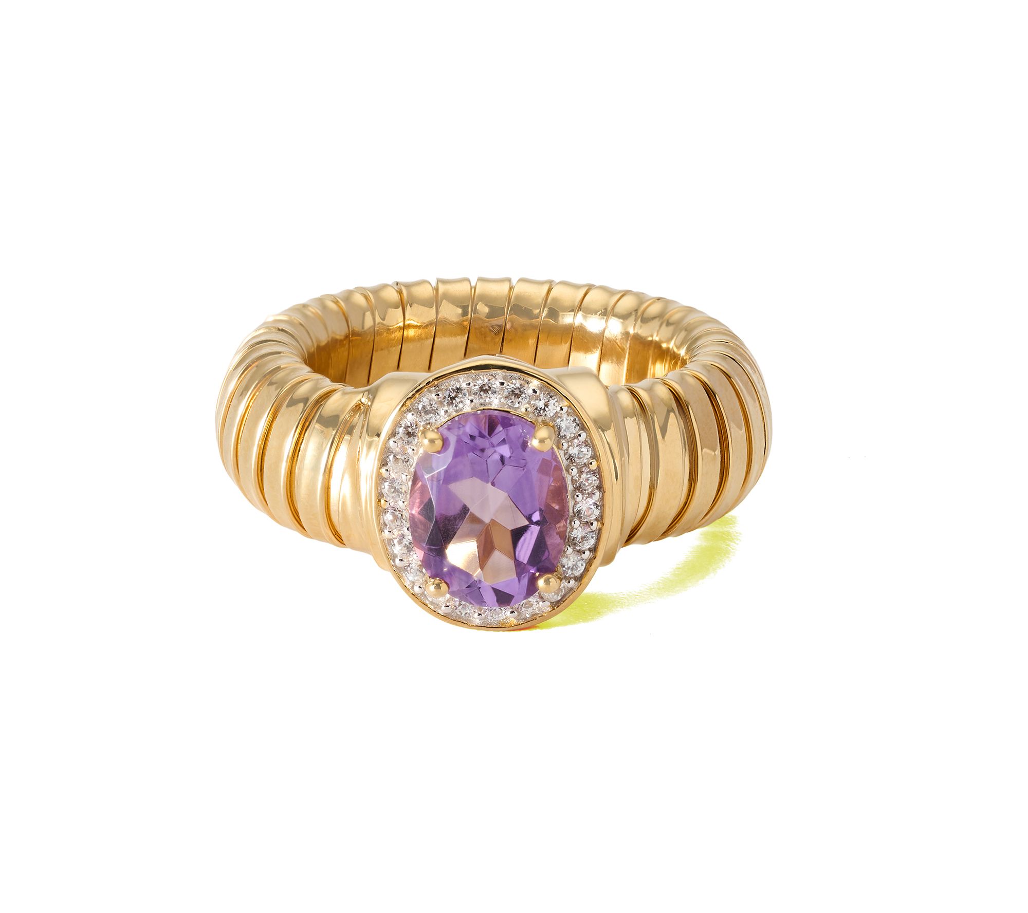 Affinity Gems Oval Amethyst Center with White Zircon Ring