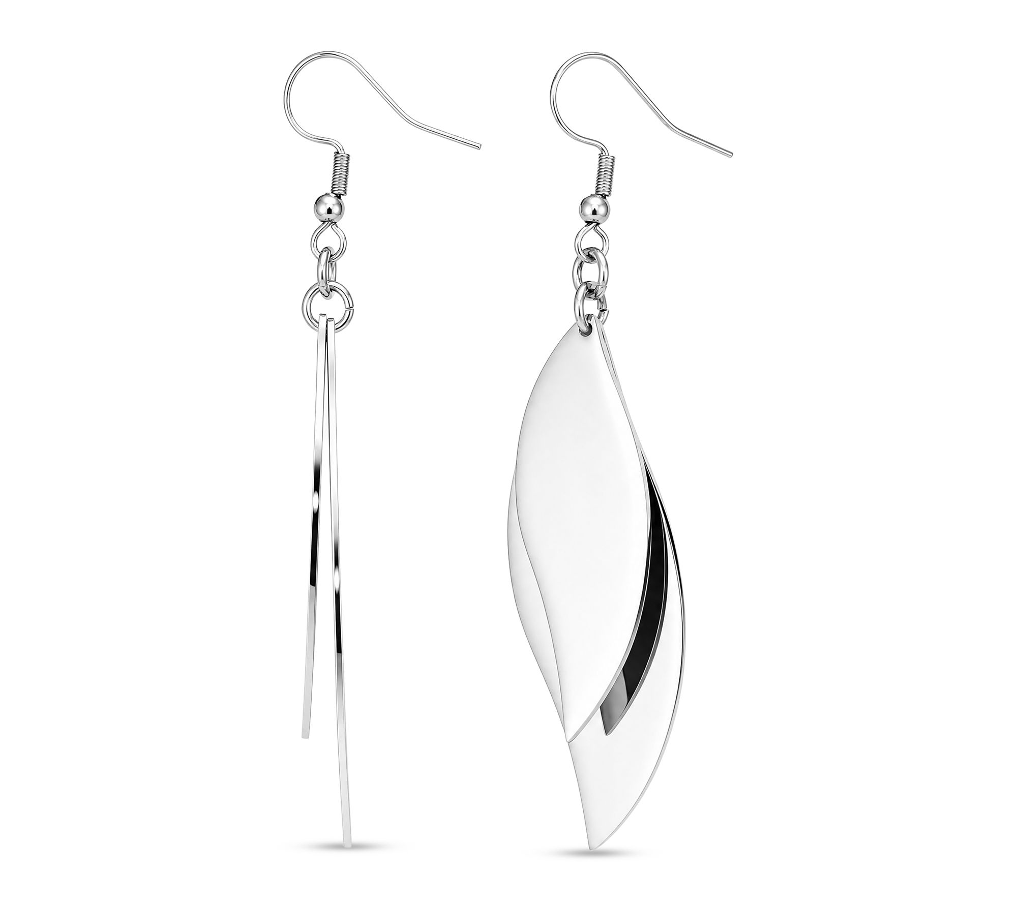 Steel By Design Stainless Steel Double Feather Dangle Earrings