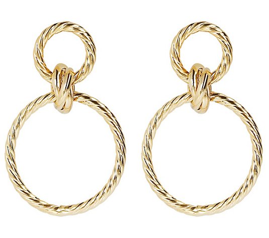 Italian Gold Textured Double Circle Dangle Earrings, 14K