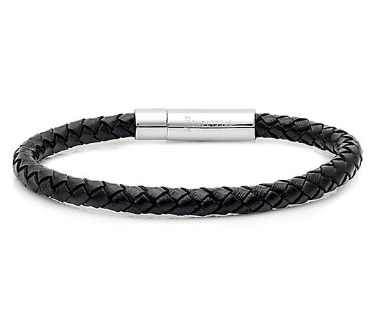 Steel by Design Men's Braided Leather Bracelet - QVC.com