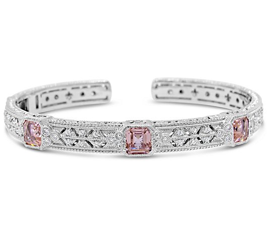 JUDITH Classic Sterling Silver Simulated Morganite Hinged Cuff