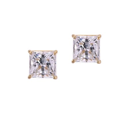 Diamonique 2.50 ct tw Princess Stud Earrings, 14K Gold - Page 1 — QVC.com