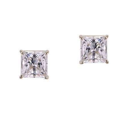 Diamonique 2.50 ct tw Princess Stud Earrings, 14K Gold