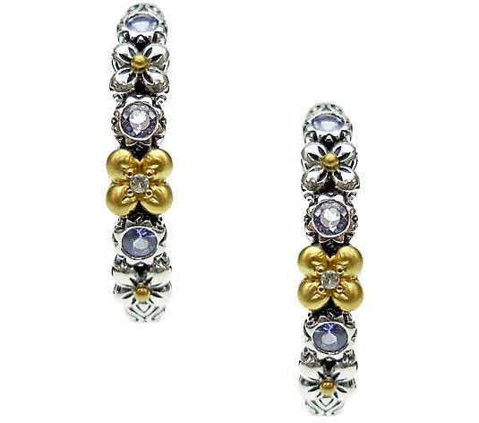 Barbara Bixby Sterling & 18K Floral Hoop Gemstone Earrings