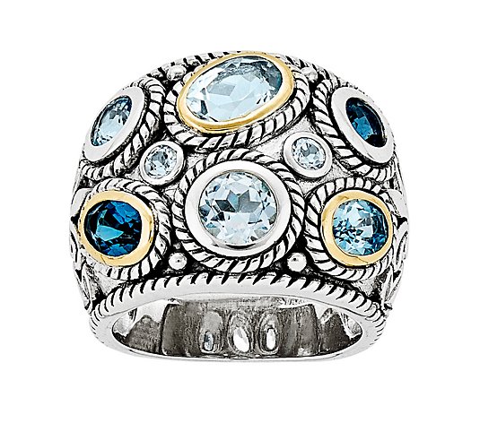 Sterling & 14K Gold Blue Topaz Ornate Ring