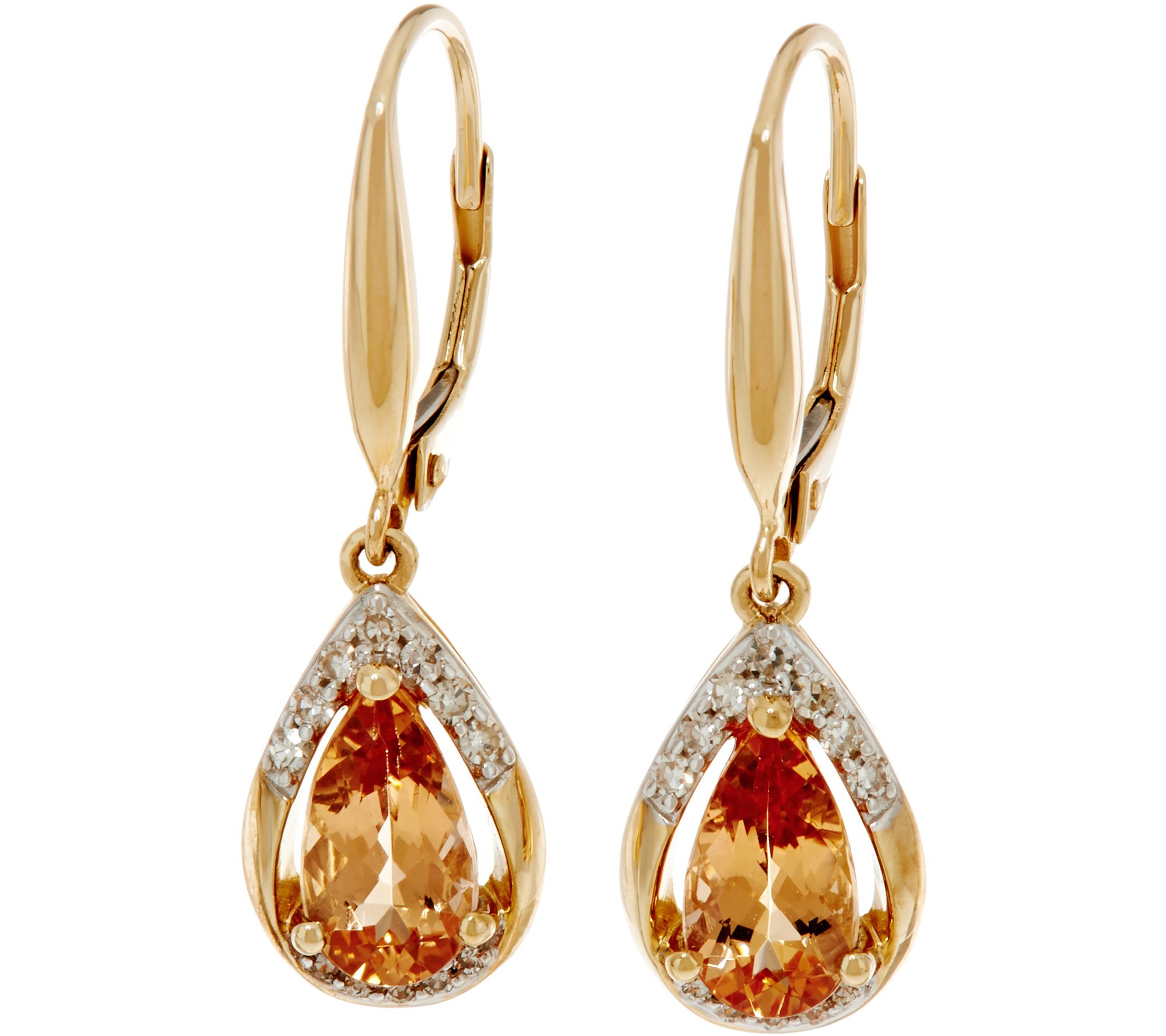 Pear Shaped Imperial Topaz & Diamond Drop Earrings 14K, 1.95 cttw - QVC.com