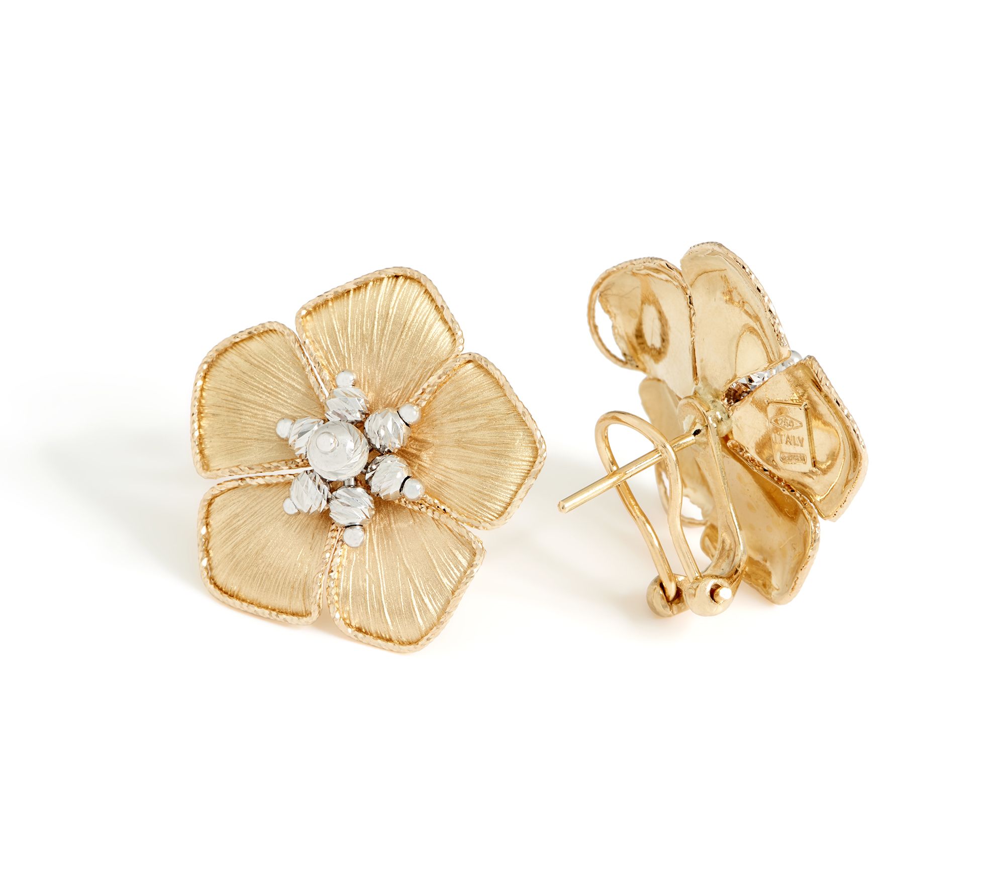 Arte d' Oro Two-tone Flower Earrings 18K Gold - QVC.com