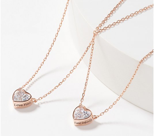 Diamonique x Jennifer Coffey Set of 2 Adjustable Heart Necklaces