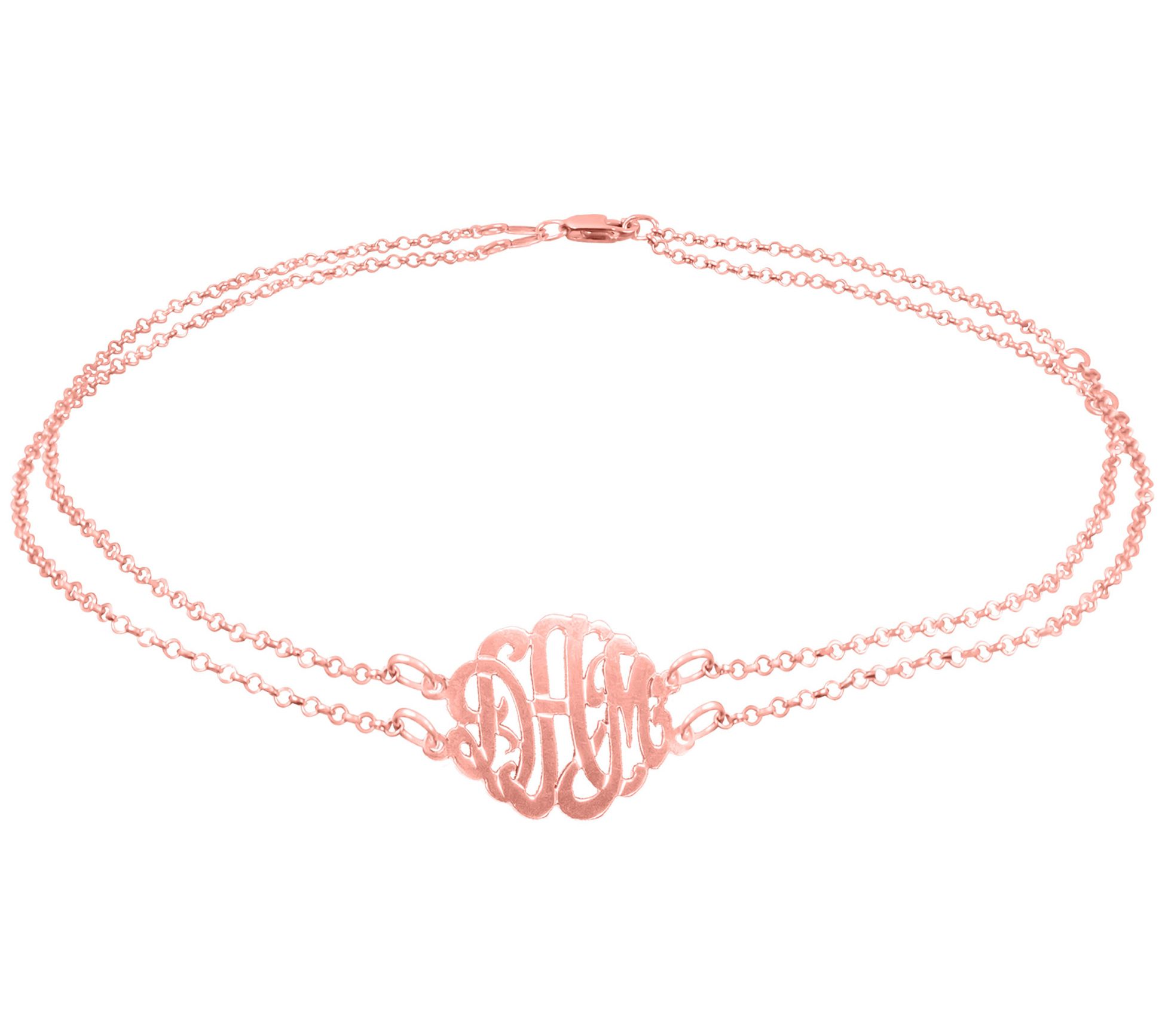 14K Rose Gold Plated Sterling Monogram Ankle Br acelet