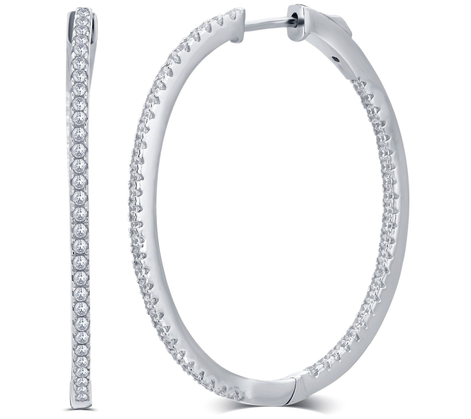 Diamonique 0.50 cttw Hinged Hoop Earrings, Ster ling Silver