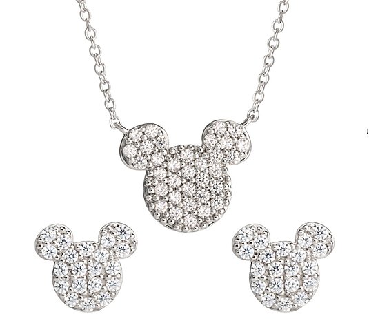 Diamonique Disney Mickey Stud & Necklace Set, S terling Silver