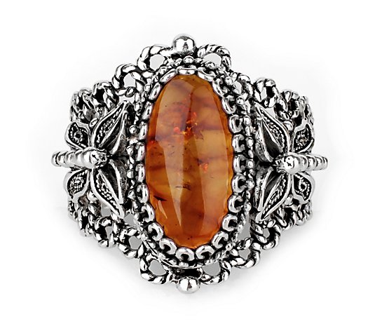 Artisan Crafted Sterling Silver Amber Butterfly Ring