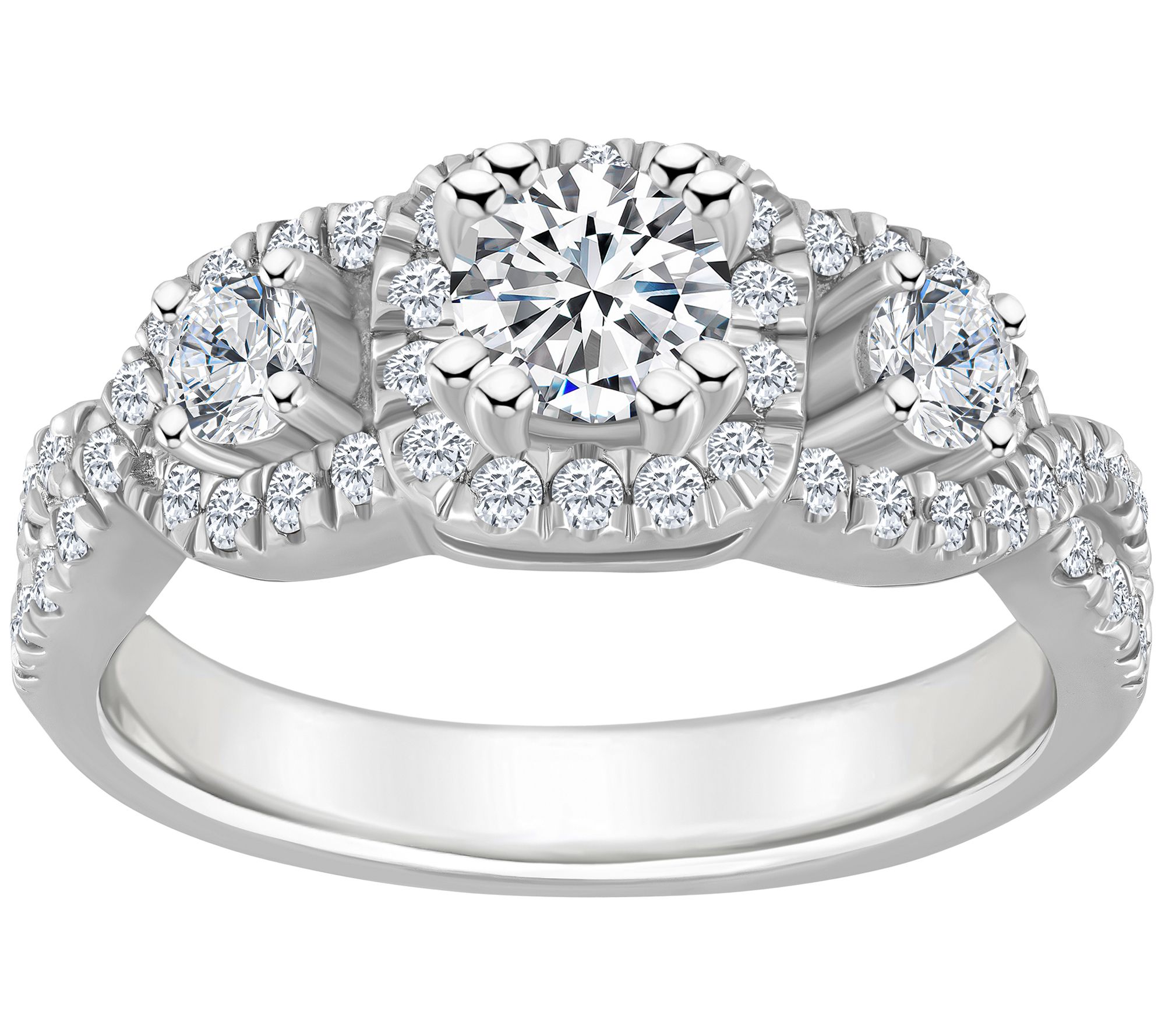 Affinity 1.05 cttw Diamond Halo 3-Stone Ring, 1 4K Gold