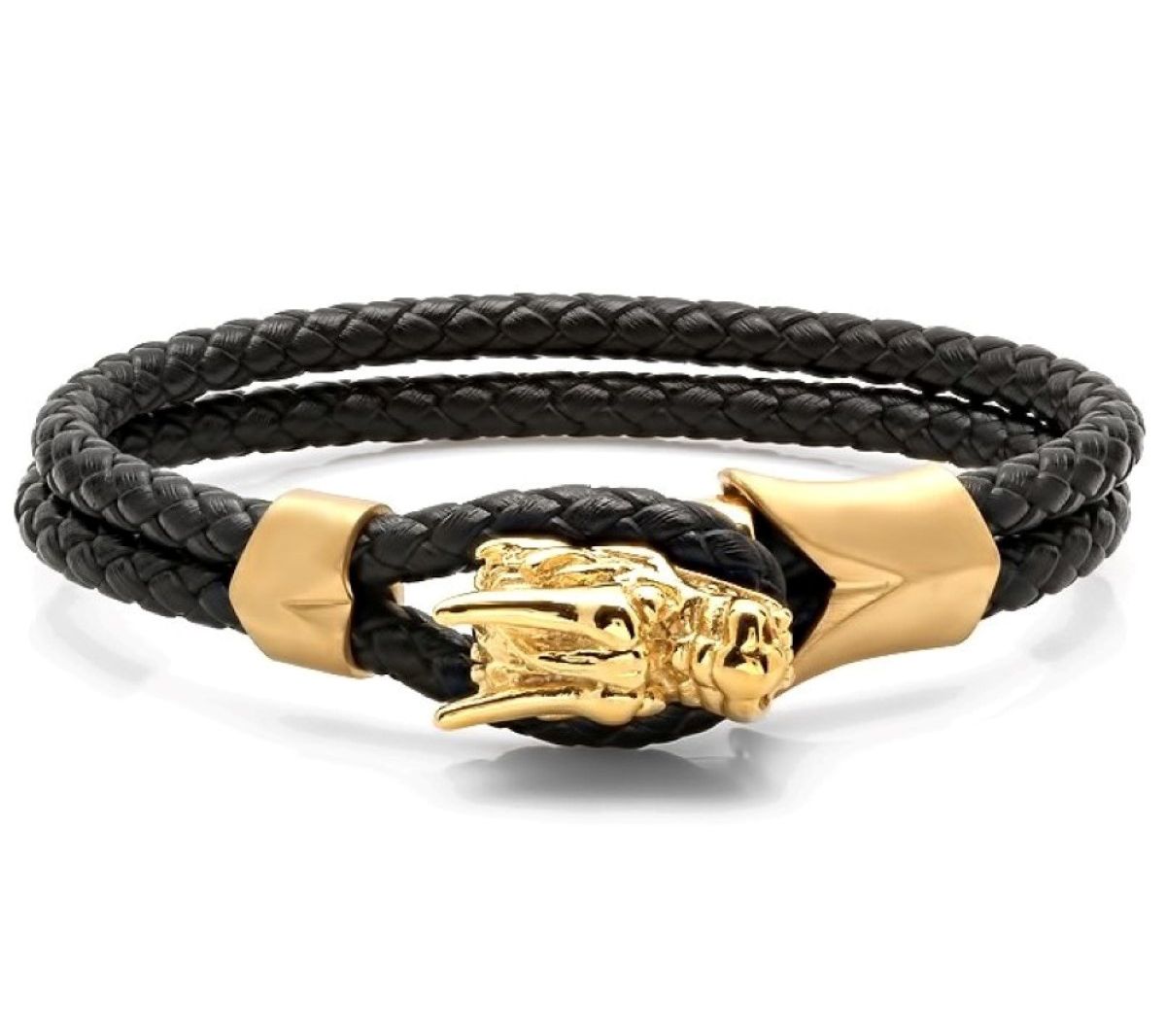 Steel by Design Men's Leather Dragon Bracelet