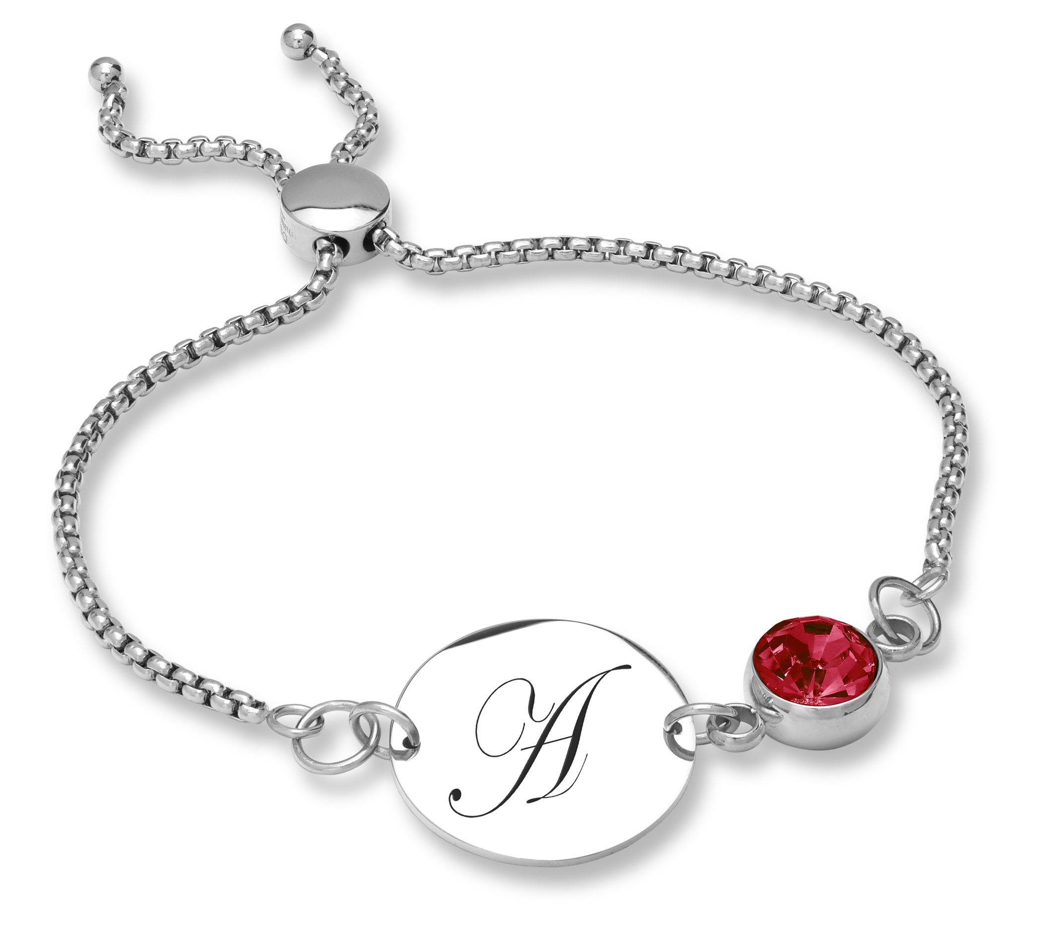 Steel By Design Initial Disc & Crystal Birthstone Bracelet