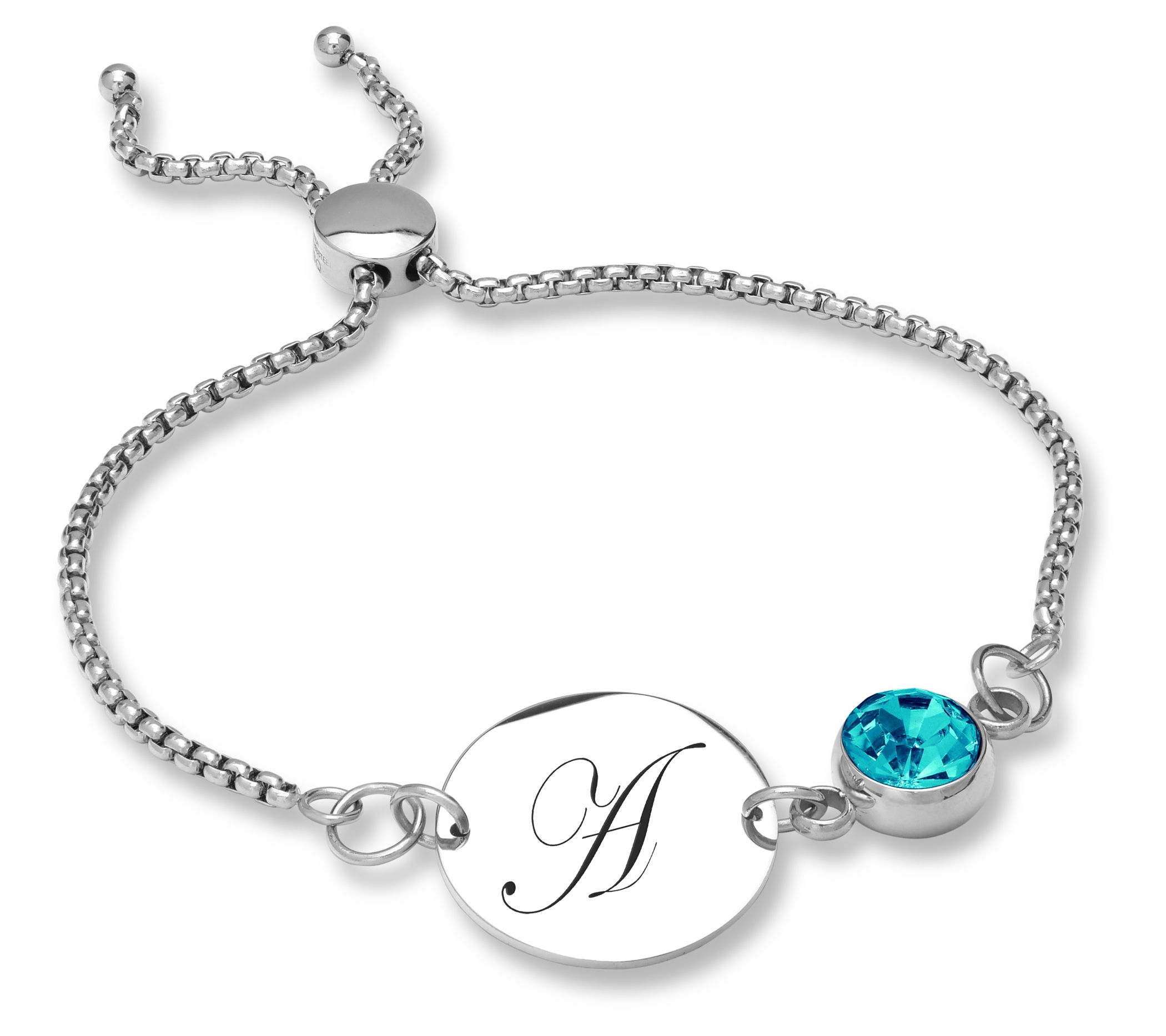 Steel By Design Initial Disc & Crystal Birthstone Bracelet