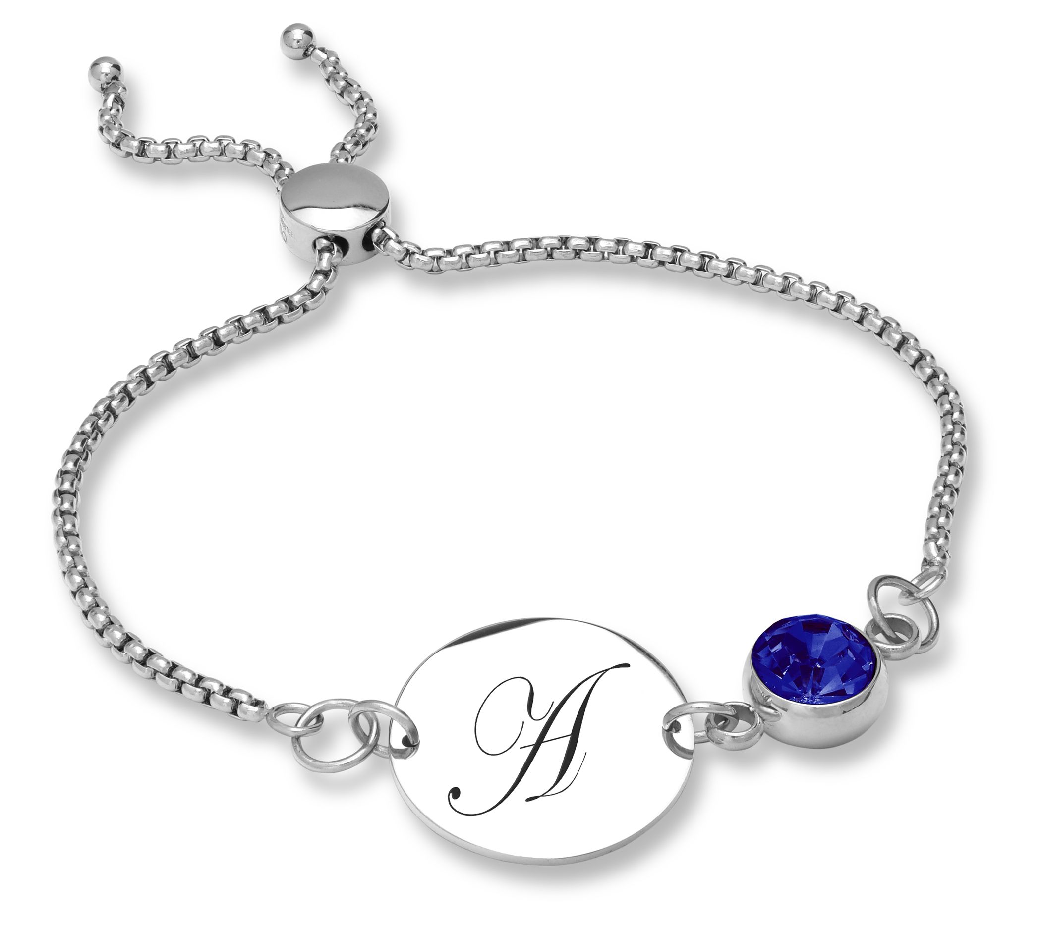 Steel By Design Initial Disc & Crystal Birthstone Bracelet