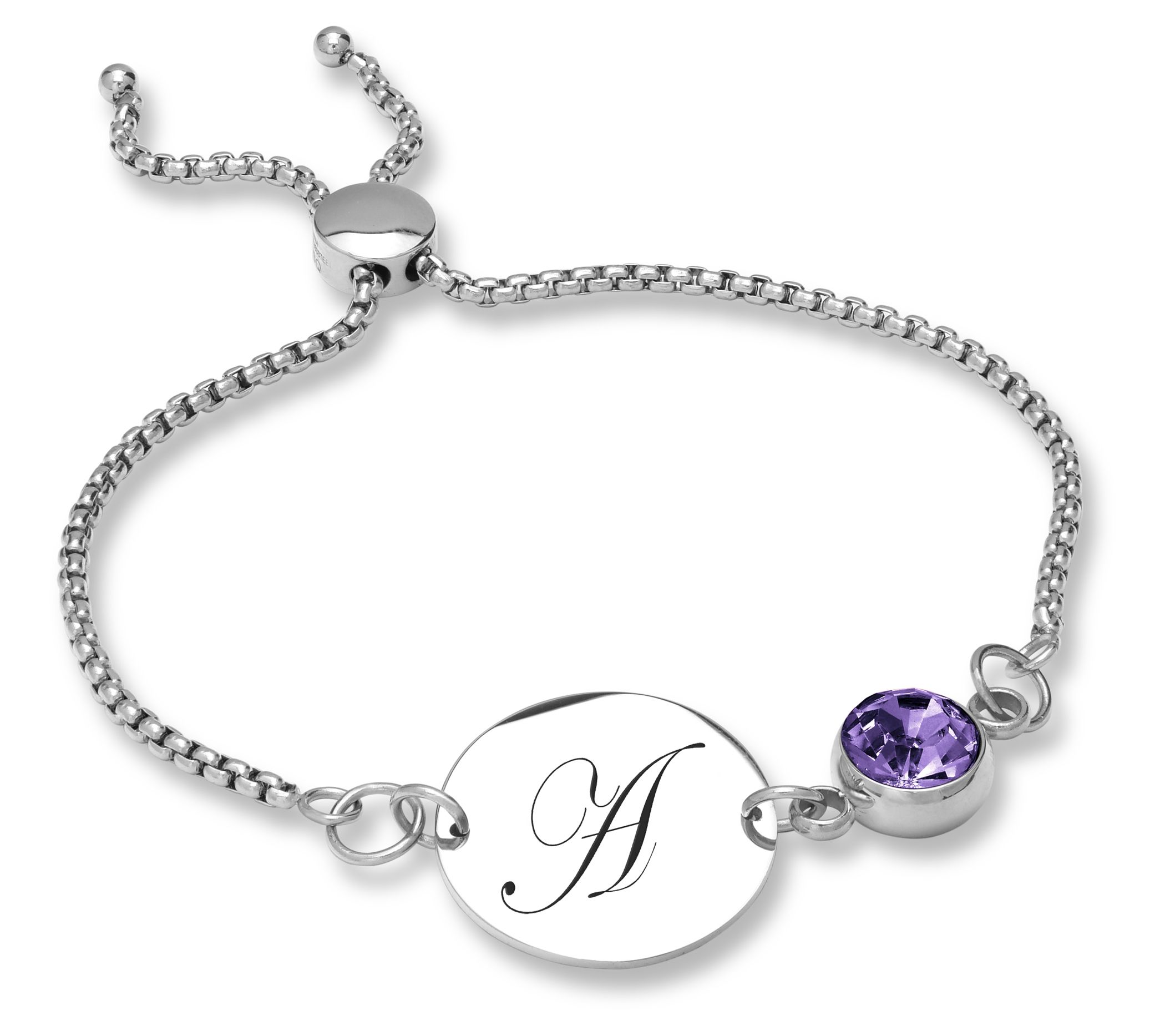 Steel By Design Initial Disc & Crystal Birthstone Bracelet