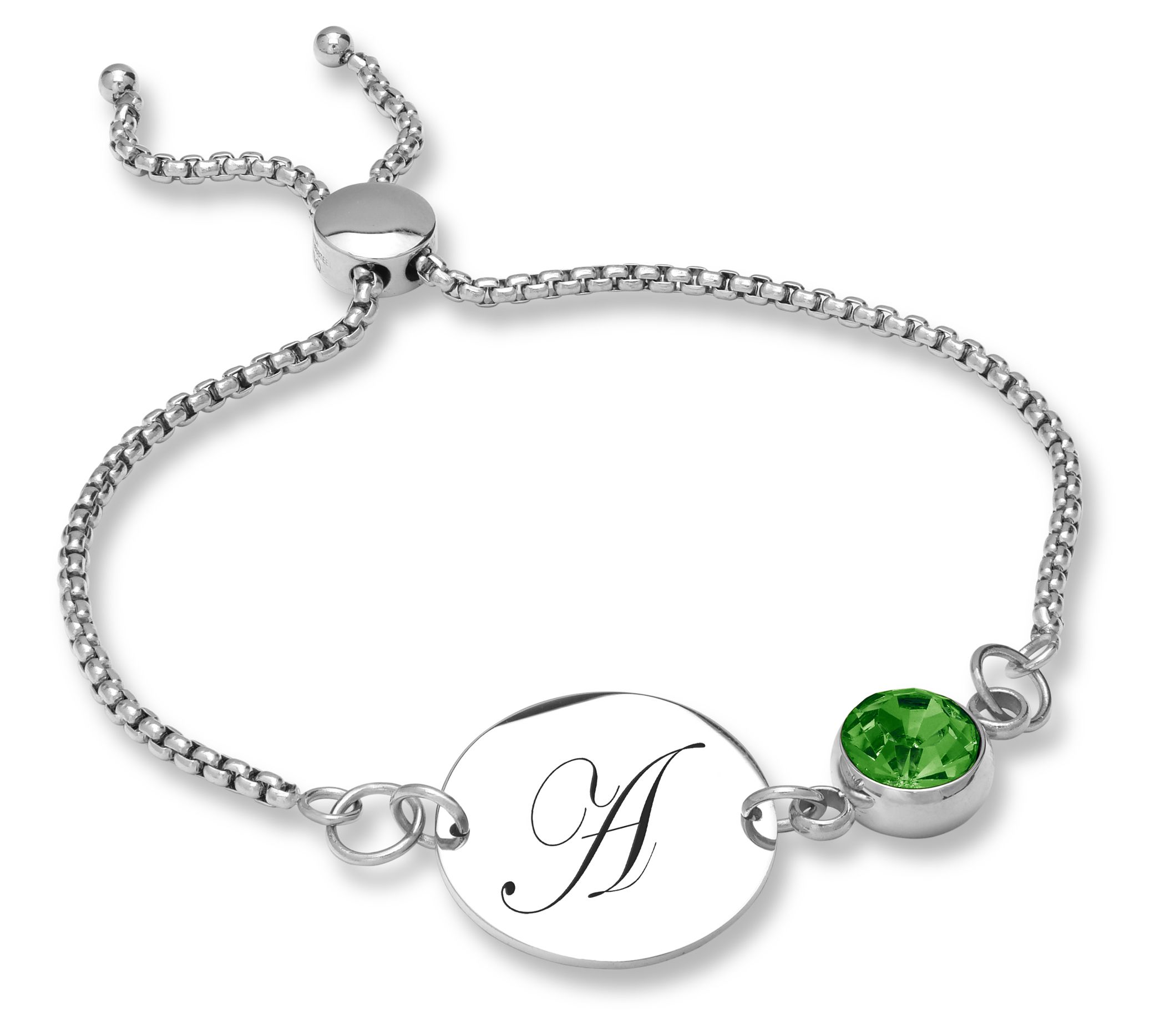 Steel By Design Initial Disc & Crystal Birthstone Bracelet