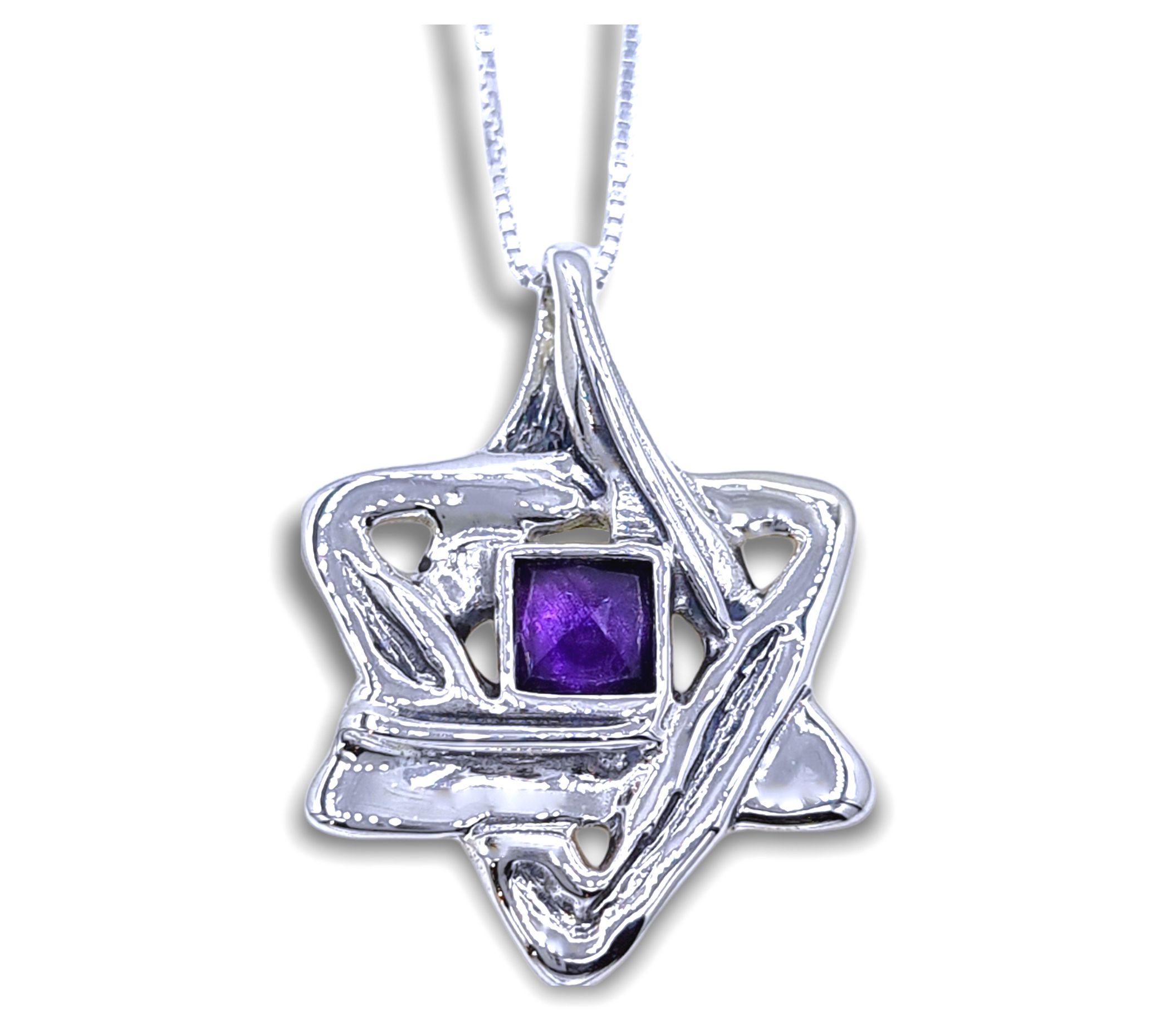 Hagit Sterling & Gemstone Star of David Pendantw/ Chain