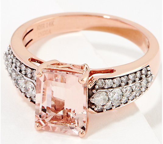 Affinity Gems Emerald Cut Morganite & Diamond Ring, 14K Rose Gold