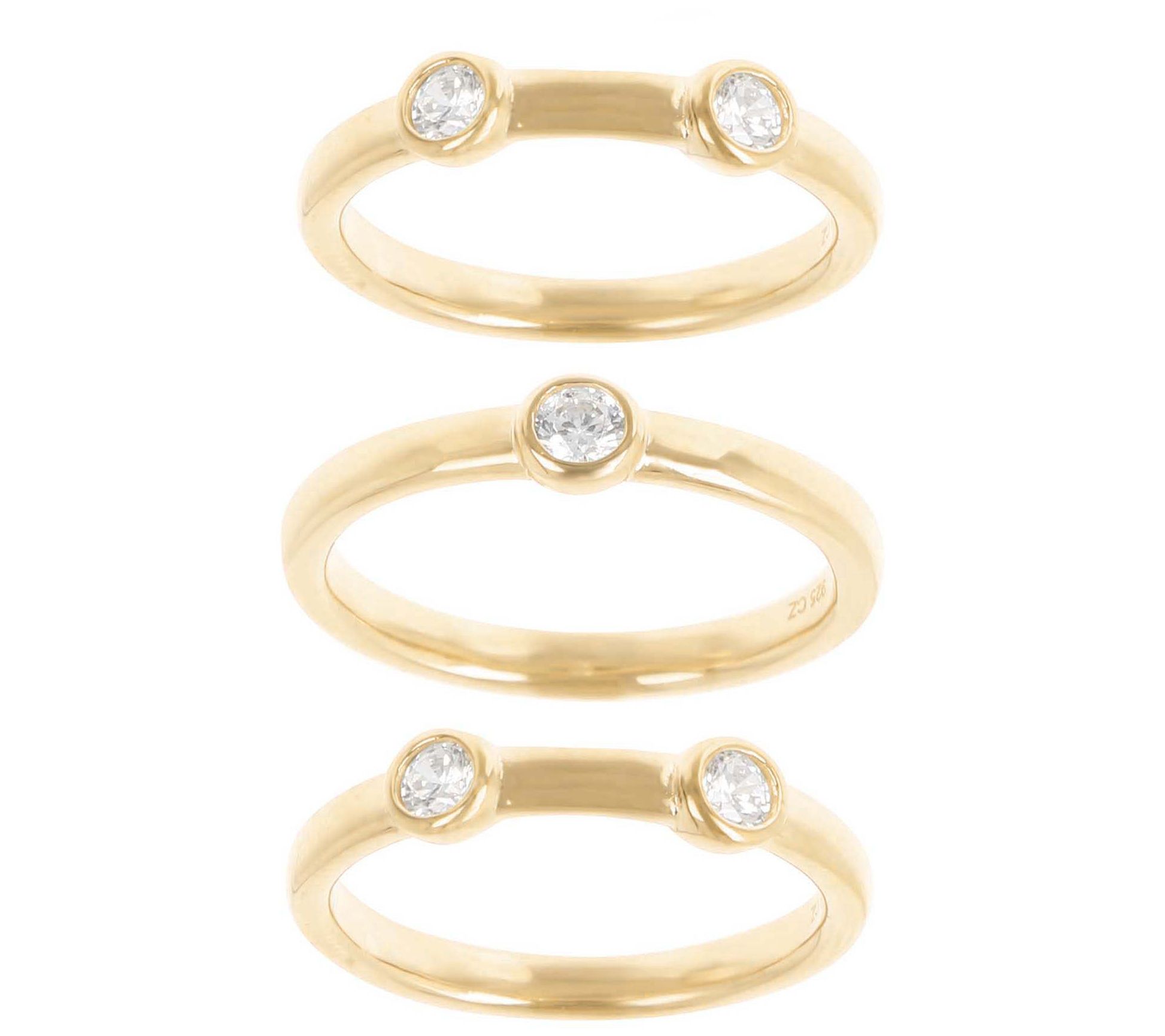 Diamonique Set of 3 Stackable Band Rings, Sterling Silver
