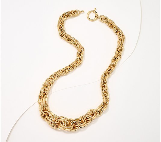 Adorna 14K Gold Twisted Oval Link Graduated 18" Necklace, 32g