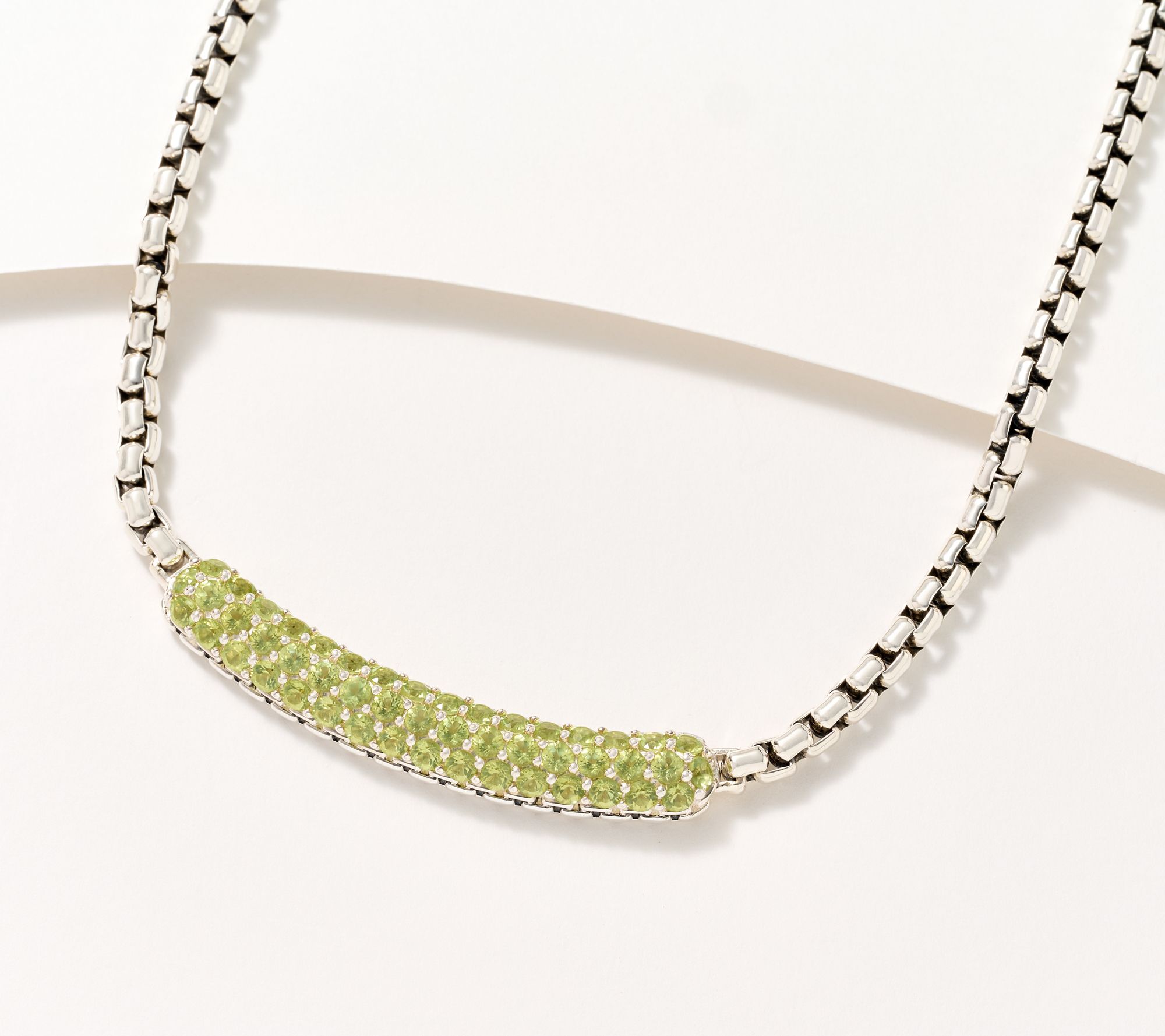 "As Is" JAI Sterling Silver Pave Station 3.7mm Box Chain Necklace