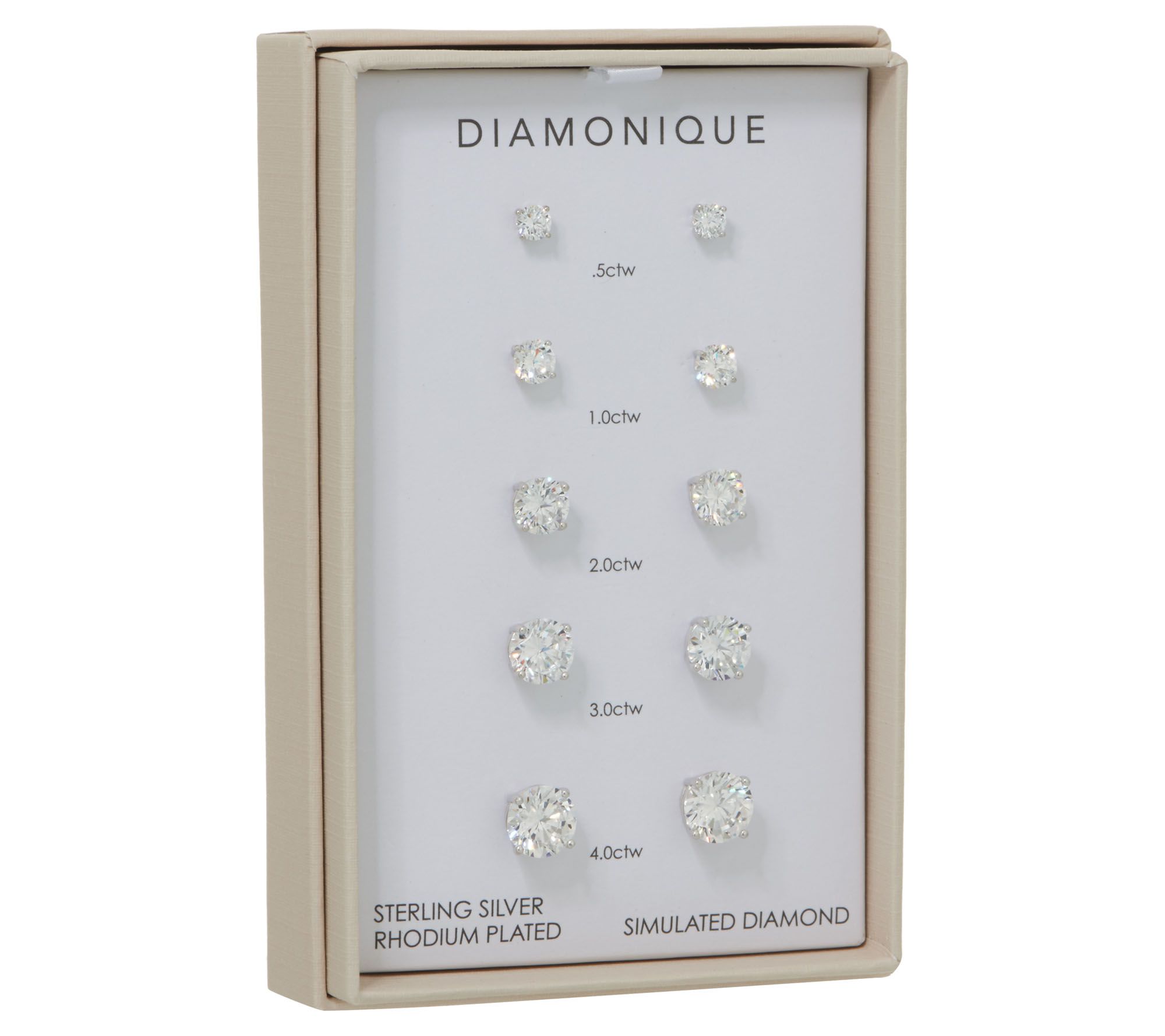 "As Is" Diamonique Set of 5 Stud Earrings, Sterl or 14K Plated