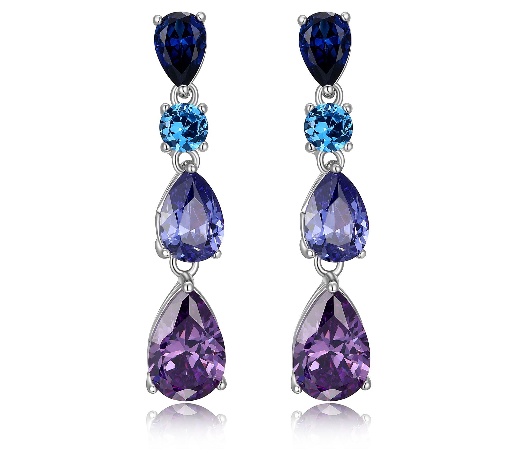 Diamonique Multi-Colored Dangle Earrings, Sterl ing Silver