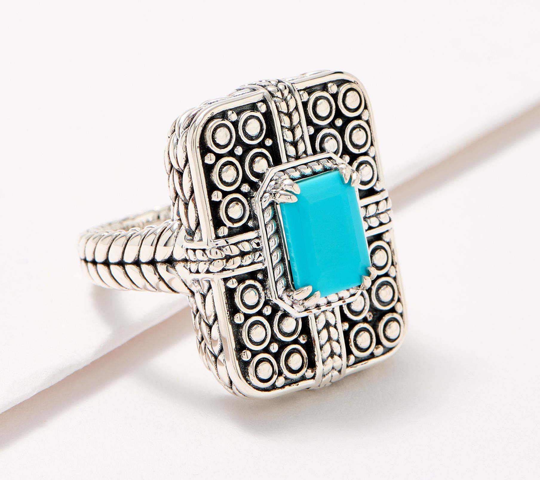 JAI Sterling Silver Gemstone Textured Tablet Ring
