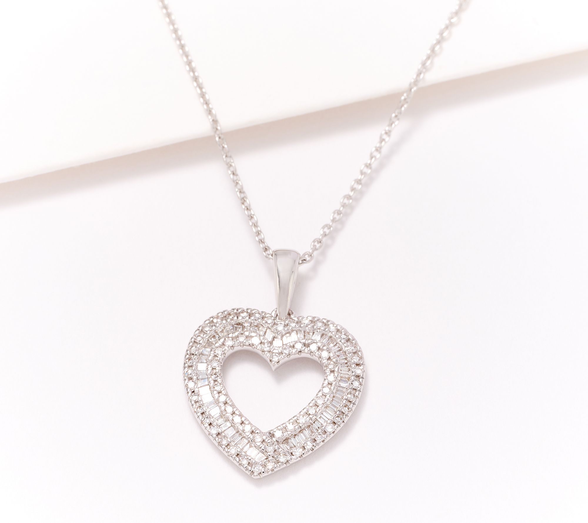 Affinity Diamonds Baguette Round Heart Necklace, 0.25cttw, 14K