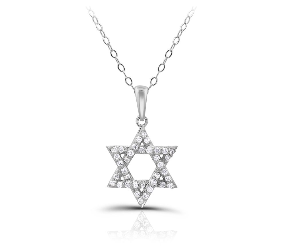 Diamonique Sterling Silver Star Of David Pendant w/ Chain