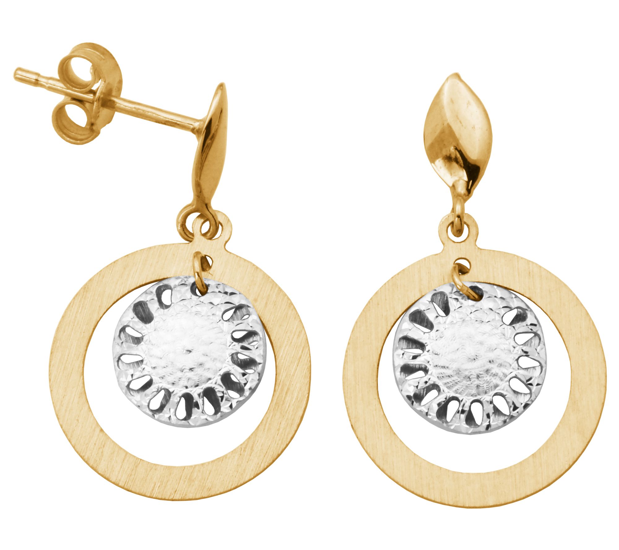 14K Two-Tone Layered Circle Dangle Earrings