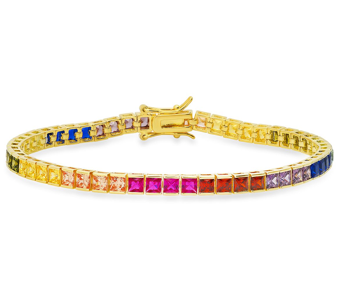 Sterling Silver Multi-Color Simulated Diamond Tennis Bracelet
