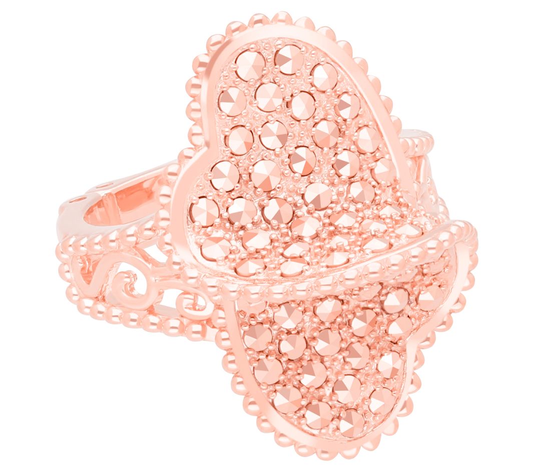 Dallas Prince 14K Clad Chrome Marcasite Unity Heart Ring