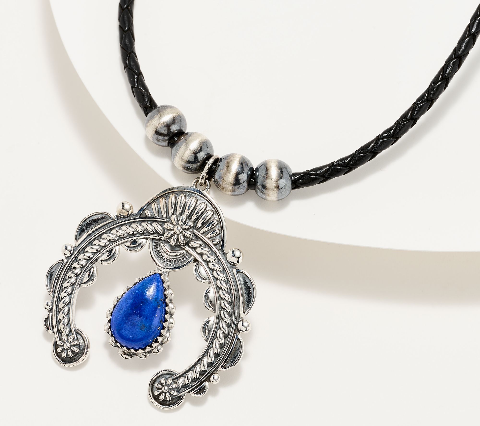 American West Sterling & Leather Pear Gemstone Naja Necklace