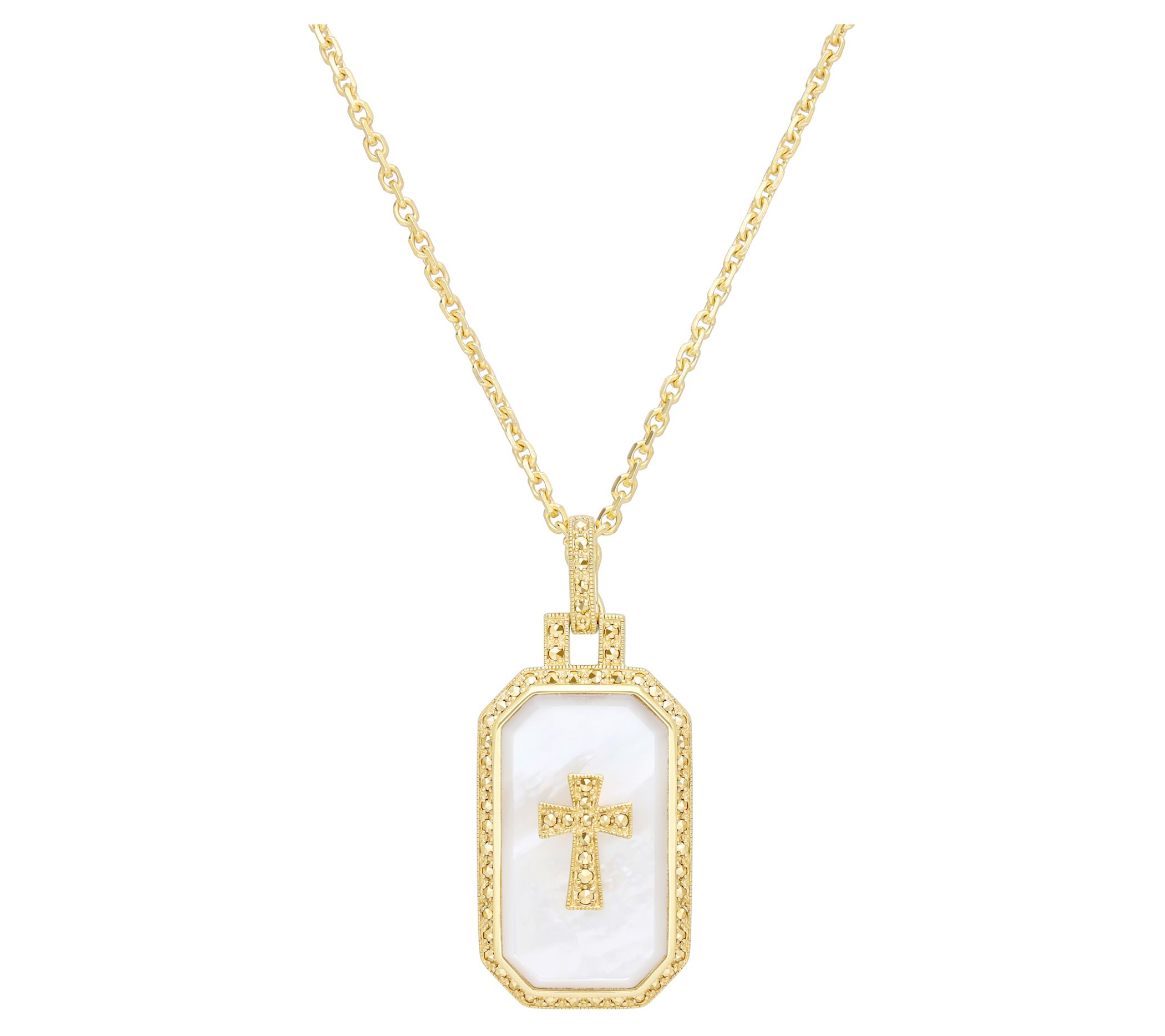 Dallas Prince Mother of Pearl & Marcasite Penda nt, 14K Clad