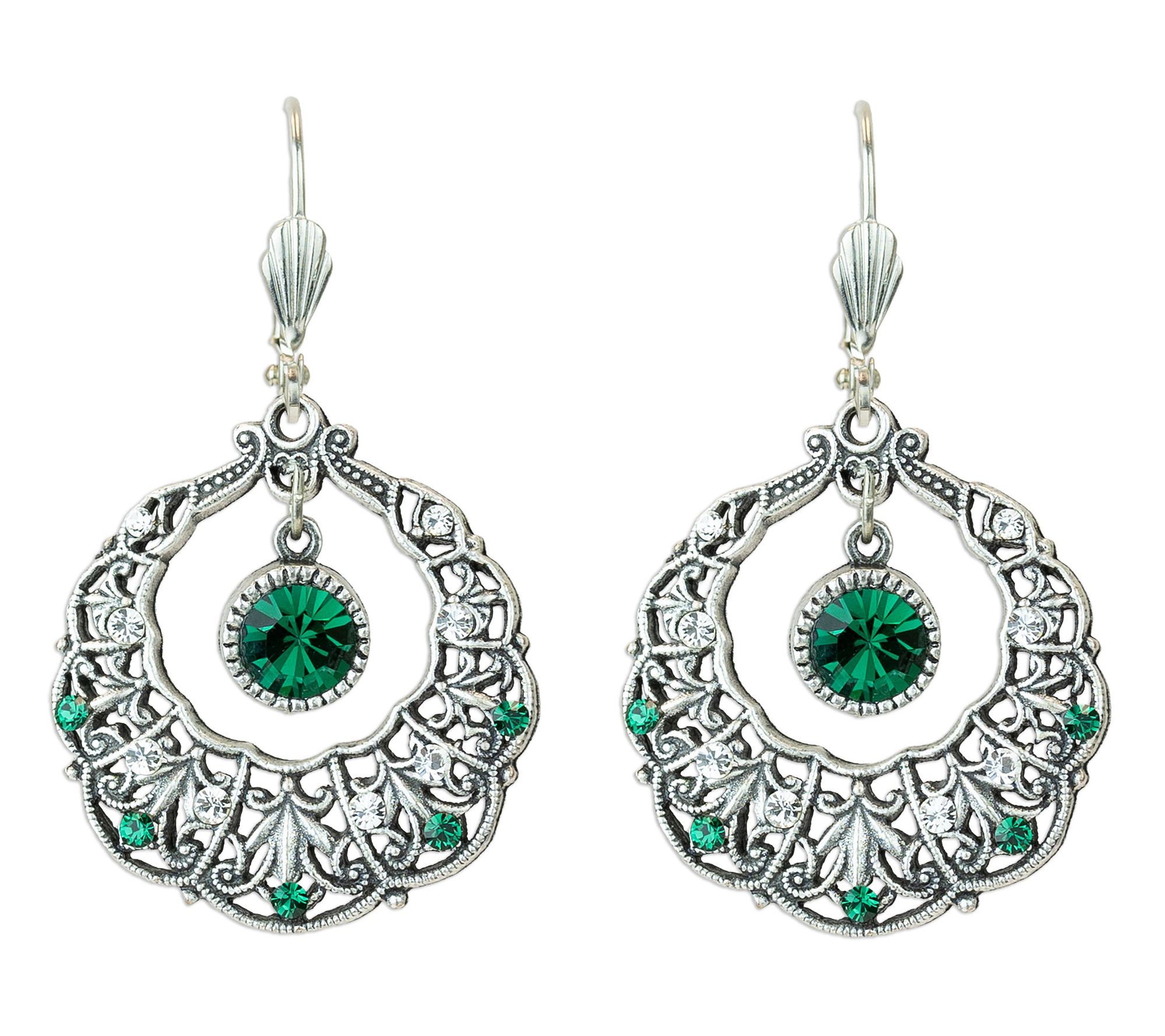 Anne Koplik Crystal Drop Scalloped Dangle Earrings